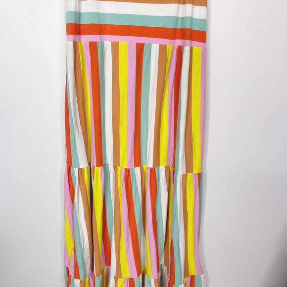 J Crew Small Rainbow Striped Tiered Maxi Dress Square Neck Cotton Fitted Bodice - Picture 4 of 12